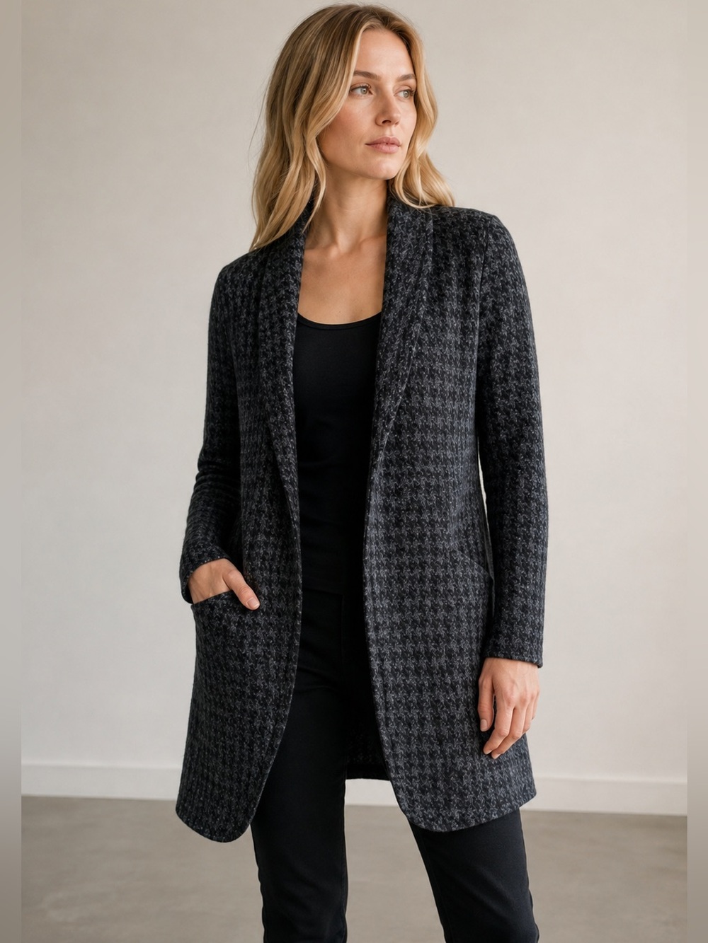Miik Herringbone Longline Coatigan Cardigan Made in Canada S